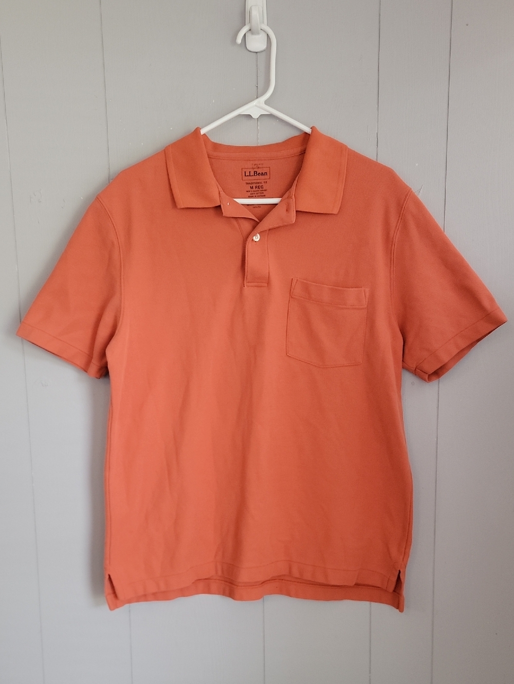 L.L. Bean Men's Shirt Medium Orange Polo Short Sleeve